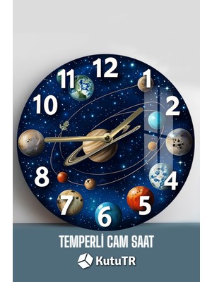 Gezegenler ve Uzay Temalı 3D Görünümlü Temperli Cam Saat – 33 cm CSDW234