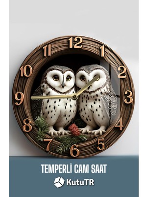 Baykuş Temalı 3D Görünümlü Temperli Cam Saat – 33 cm CSDW202