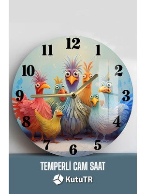 Renkli Kuş Temalı 3D Görünümlü Temperli Cam Saat – 33 cm CSDW204