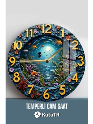 Evinize Denizin Büyüsünü Taşıyın! 3D Görünümlü Temperli Cam Saat – 33 cm CSDW246