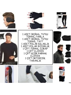 Termal Uzun Kollu Takım+Boyunluk+Kulaklık+Çorap+Ortopedik Tabanlık+2 Çift Eldiven