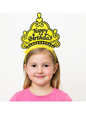 Sarı Happy Birthday Prenses Tacı – Doğum Günü Taç Aksesuarı