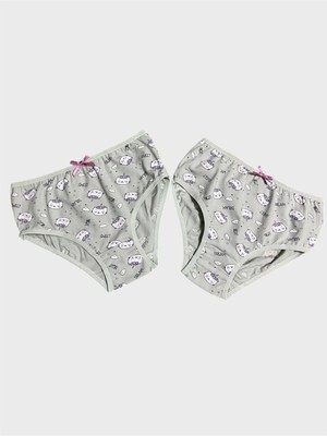 Kız Çocuk %100 Pamuklu Yeşil Kedi Desenli 2 Li Slip Külot