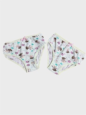 Kız Çocuk %100 Pamuklu Yeşil Çiçek Bulut Desenli 2li Slip Külot
