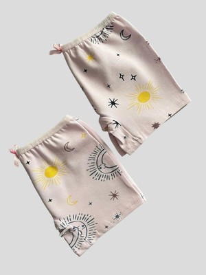 Elmas Kids Pamuklu Kız Çocuk 2'li Boxer Pembe Renk Ay Güneş Desenli Rahat Tasarım ile Yumuşak Dokulu