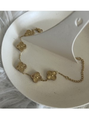 Badelis Çelik Gold Beşli Yonca Bileklik