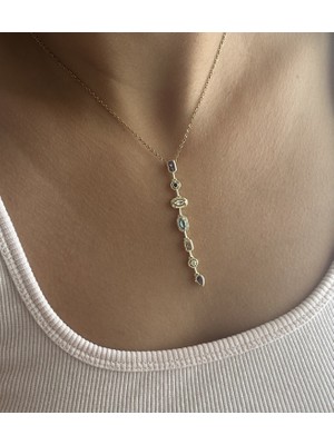 Badelis Çelik Küçük Boy Renkli Taş Detaylı Y Kolye