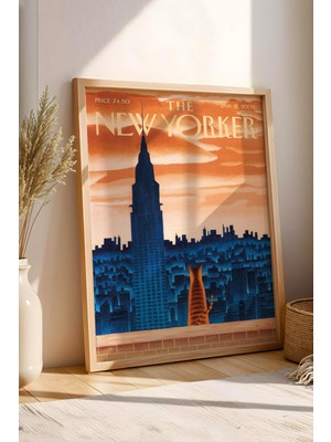 The New Yorker Çerçeveli Tablo January 12 2009 - Büyük Şehir Manzarası Izleyen Kedi Tablosu