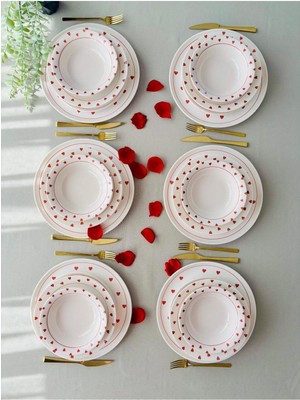 Kalp Model 6 Kişilik 24 Parça Yemek Takımı (Kırmızı)