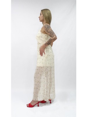 Kadın Nisan Çiçekli Desenli Askılı Elbise