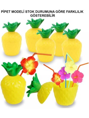 Futax Ananas Hawaii Luau Aloha Pipetli İçecek Kabı Bardak 10x13 cm 1 Adet (5690)
