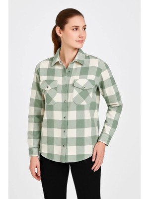 Gökyüzü Moda Uzun Kollu Oduncu Gömlek - Su Yeşili