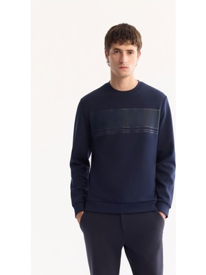 AVVA Erkek Siyah Bisiklet Yaka Pamuklu Bi-Stretch Baskılı Regular Fit Sweatshirt A52Y1215
