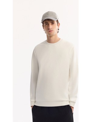 AVVA Erkek Ekru Bisiklet Yaka Pamuklu Bi-Stretch Regular Fit Sweatshirt A52Y1271