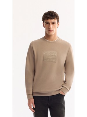 AVVA Erkek Vizon Bisiklet Yaka Pamuklu Bi-Stretch Baskılı Regular Fit Sweatshirt A52Y1289