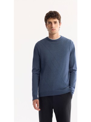 AVVA Erkek İndigo Bisiklet Yaka Soft Touch Dokulu Triko Regular Fit Kazak A52Y5063