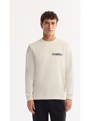 AVVA Erkek Ekru Bisiklet Yaka Pamuklu Bi-Stretch Baskılı Regular Fit Sweatshirt A52Y1260