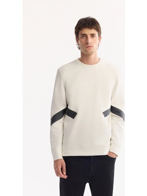 AVVA Erkek Ekru Bisiklet Yaka Pamuklu Bi-Stretch Baskılı Regular Fit Sweatshirt A52Y1296
