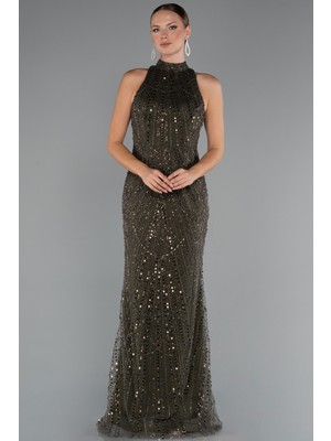 Halter Yaka Boncuklu Uzun Balık Abiye ABU4791