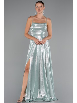 Bacak ve Sırt Dekolteli Parlak Kumaş Uzun Abiye ABU4996