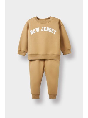 DeFacto 2'li Takım Baskılı Sweatshirt Eşofman Altı Erkek Bebek E8985A525AU