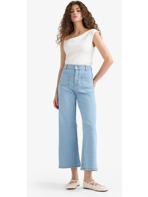 DeFacto Culotte Yüksek Bel Crop Fit Crop Jean Yıkamalı Pantolon E9657AX25AU