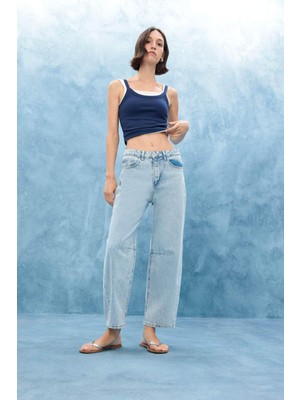 DeFacto Barrel Fit Normal Bel Bilek Boy Jean Yıkamalı Pantolon F6102AX25AU