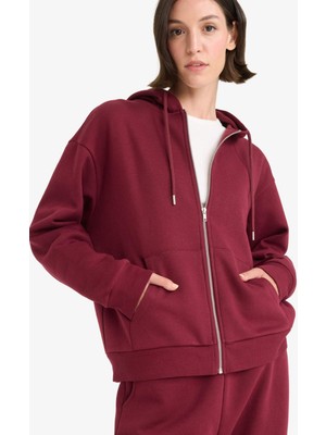 DeFacto Relax Fit Kapüşonlu Basic Kalın Fermuarlı Sweatshirt C1809AX25AU