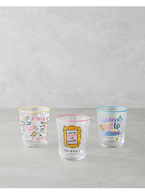 English Home Friends 3 Parçalı Lisanslı Cam Bardak Renkli Desenli 315 ml Şık Sunum İçin