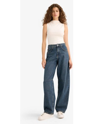 DeFacto Baggy Fit Yüksek Bel Düz Paça Uzun Jean Pantolon E9165AX25AU