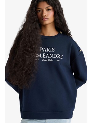 DeFacto Relax Fit Bisiklet Yaka Baskılı Kalın Sweatshirt F7885AX25AU