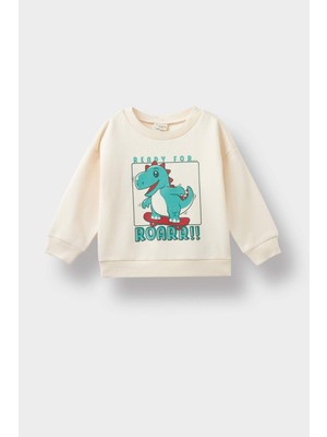DeFacto Bisiklet Yaka Dinozor Baskılı İçi Yumuşak Tüylü Sweatshirt Erkek Bebek E9230A525AU