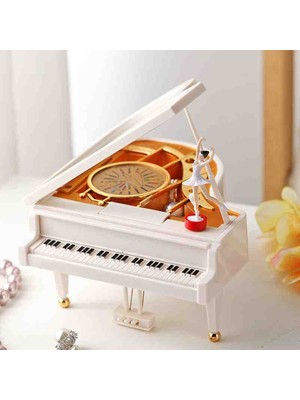 Nostaljik Beyaz Piyano Dans Eden Kuğu Balerin Şık Zarif Kurmalı Müzik Kutusu Hediyelik Set Özel Seri