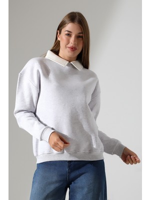 Relax Rahat Salaş Geniş Kesim Gömlek Yaka Pamuklu Kadın Sweatshirt 21985 Karmelanj