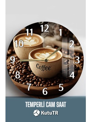 Kahve Tutkunlarının Kalbine Dokunacak Tasarım 3D Görünümlü Temperli Cam Saat – 33 cm CSDW215