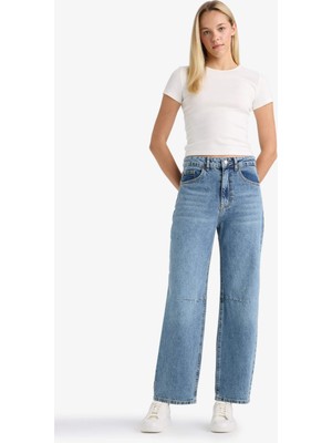 DeFacto Barrel Fit Normal Bel Bilek Boy Jean Yıkamalı Pantolon F6102AX25AU