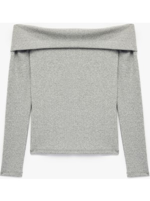 Kaşkorse Slim Fit Uzun Kollu Açık Omuz Tişört