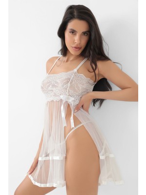 Beruflic Beyaz Şifon Pileli GECELIK-835