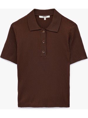 Yarım Düğmeli Kısa Kollu Polo Yaka Triko Kazak