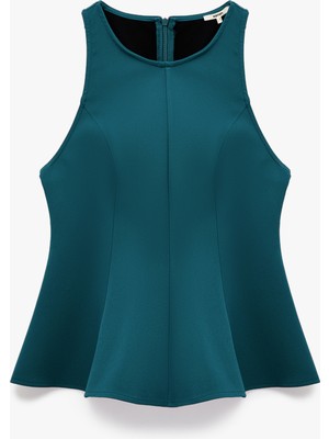 Slim Fit Kolsuz Bisiklet Yaka Peplum Bluz