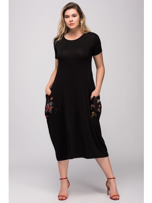 Kadın Kırmızı Yazma Cep Viskon Kumaş Elbise 65N24029