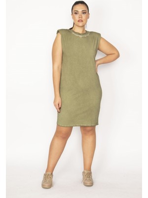 Şans Kadın Haki Pamuklu Kumaş Omuzları Vatkalı Spor Elbise 65N29430