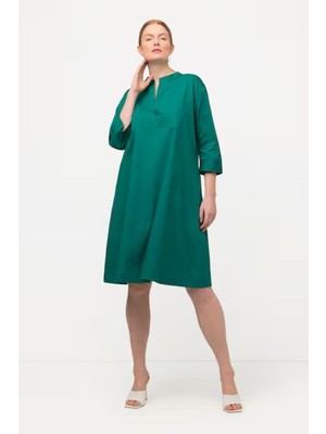 Kadın Büyük Beden Yeşil, A Kesim , Kapri Kol, V Yaka Elbise 65N38958