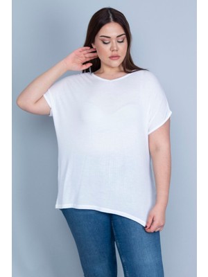 Kadın Kemik Ince Viskon Kumaş V Yakalı Düşük Kol Bluz 65N23663