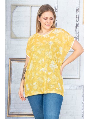Kadın Sarı Düşük Kol Ön Desenli Bluz 65N22838