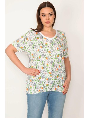 Kadın Kemik Pamuklu Kumaş Bisiklet Yakalı Etek Ucu Lastikli Çiçek Desenli Bluz