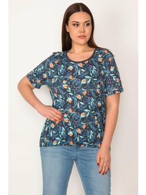 Kadın Kemik Pamuklu Kumaş Bisiklet Yakalı Etek Ucu Lastikli Çiçek Desenli Bluz