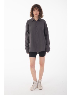 R-6044 Ayaklı Yaka Uzun Kol Keten Gömlek