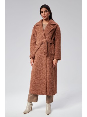 Bolivente Kahverengi Buklet Kaşe Oversize Kaban