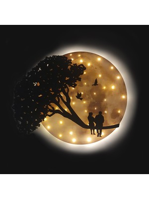 Lucenda Kişiselleştirilebilir LED Işıklı Epoksi Cam Katmanlı Tablo Linda Sevgili Dolunay